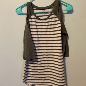 Striped Cold Shoulder 3/4 Length Tee